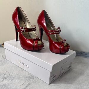 Bakers “Kristine” Red Patent Leather Peep Toe Stiletto Heels - Size 7